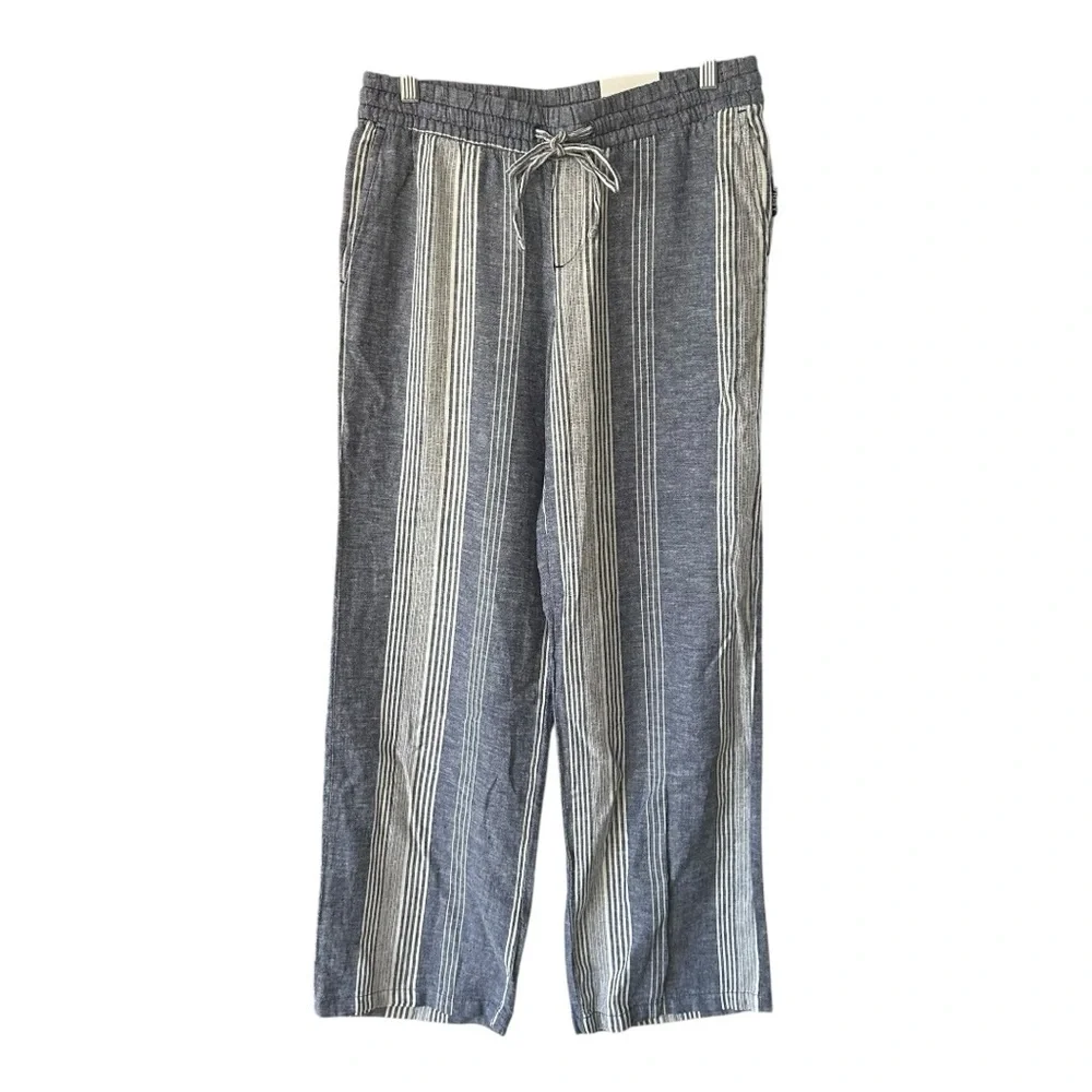 Old Navy Wide Leg Blue White Striped Linen Pants NWT Stretch Waist Size … - Picture 4 of 16